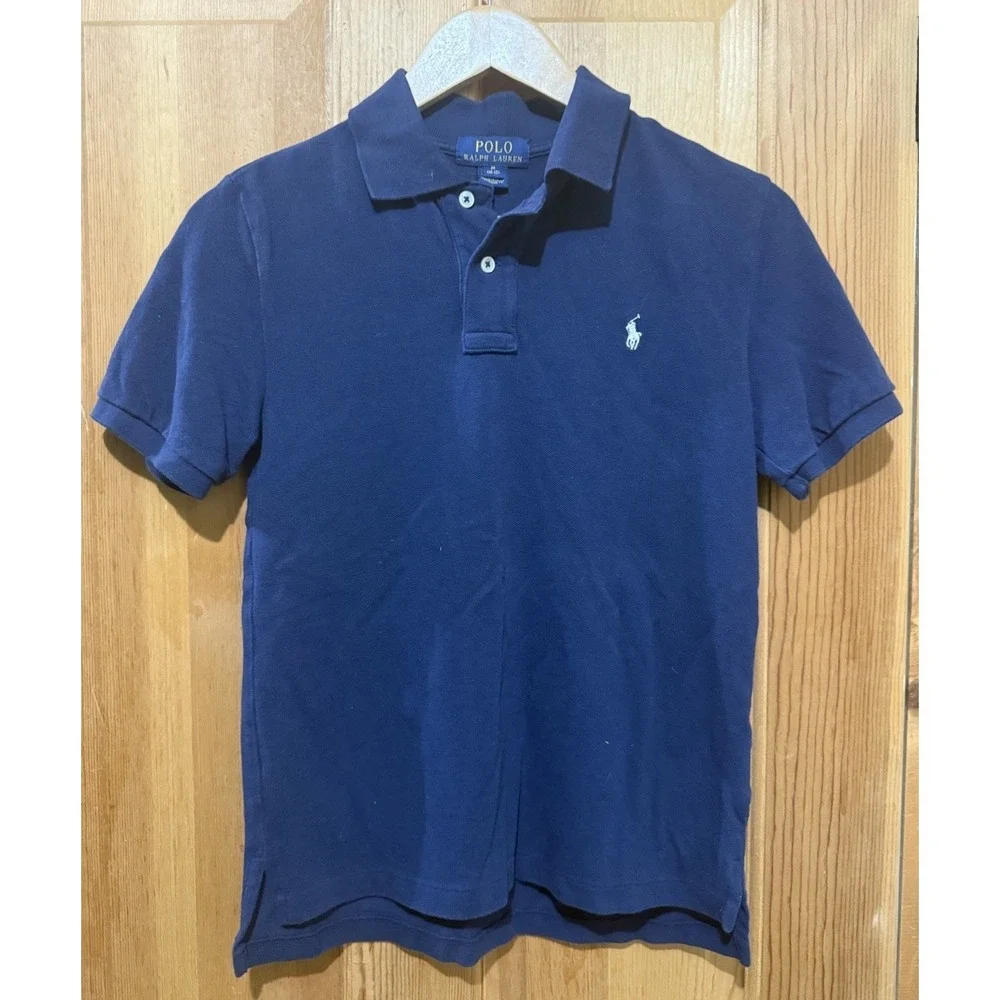 Ralph Lauren Polo‎ Shirt Youth Medium Blue White Pony Cotton Kids Boys EUC